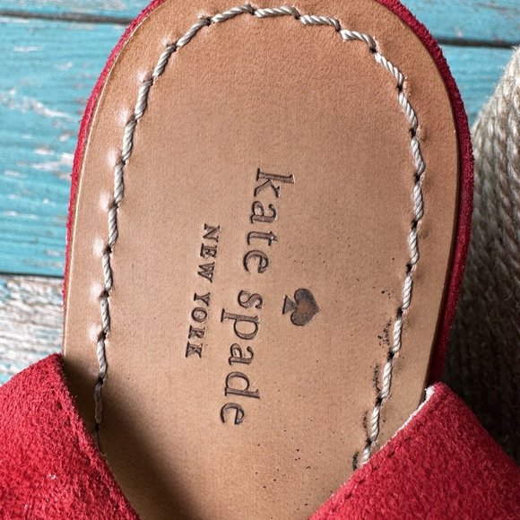 Kate Spade New York Women's Red Suede Brit Flower Toe Wedge Heel Sandals 9 M - Picture 8 of 9